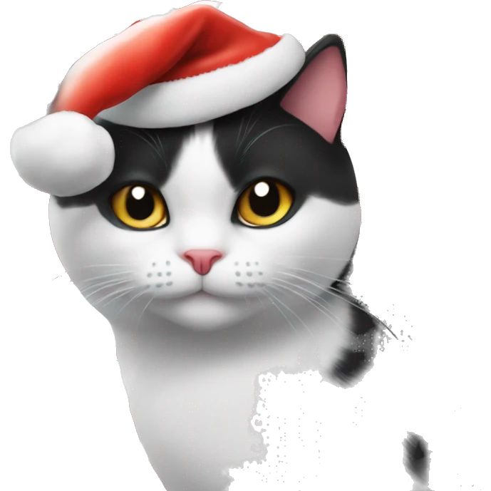 A black and white cat in santas hat emoji