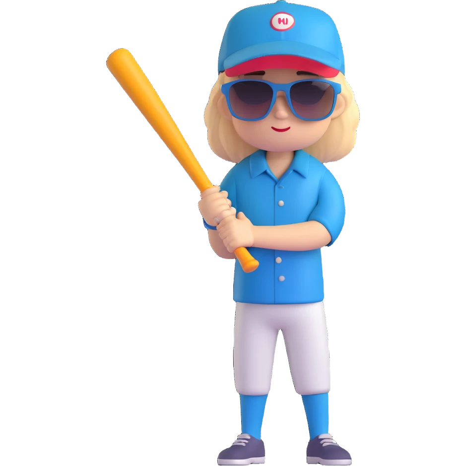 baseball bat with a cap and sunglasses, cool attitude emoji