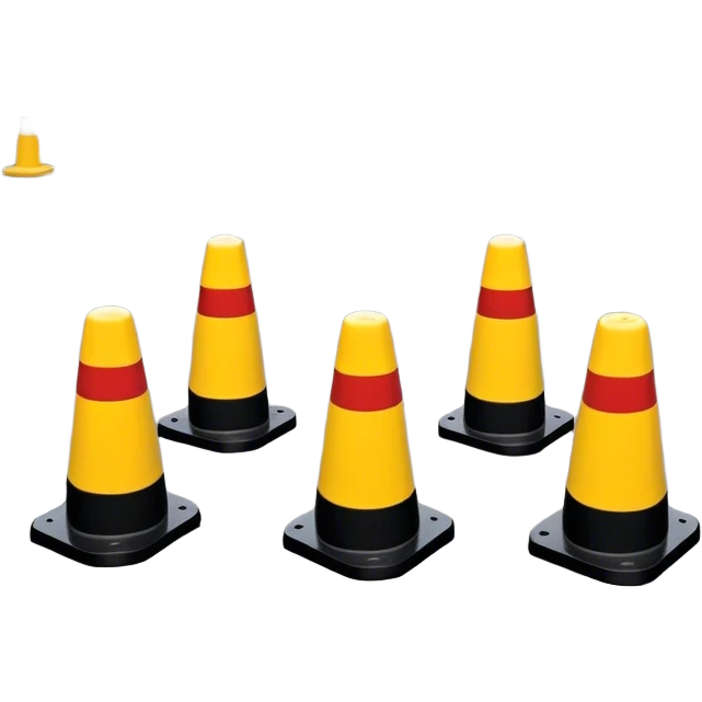 A boundary marked by a series of warning bollards lined up in a row, creating a clear division, with caution signs emphasizing the restricted area emoji