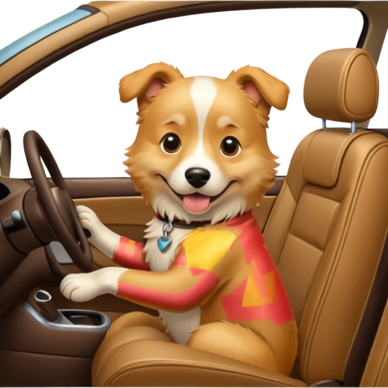 a dog sitting on a car while driving it emoji