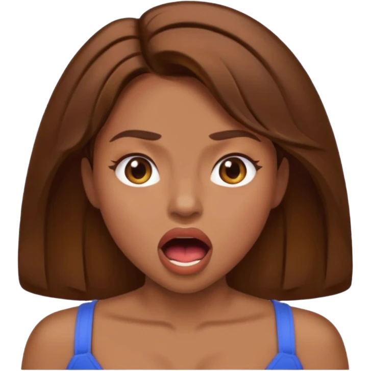 Woman brown hair. Mouth open. Not smiling. Very Large chest. emoji
