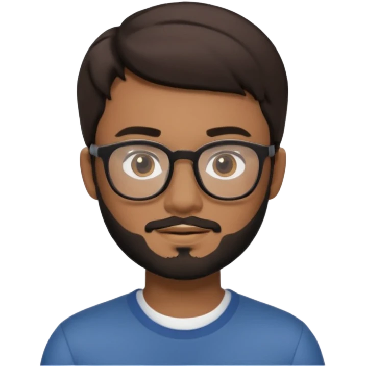 ios style memoji of a young man in his 20s, wearing glasses, with short brown-black hair and a short brown-black beard emoji