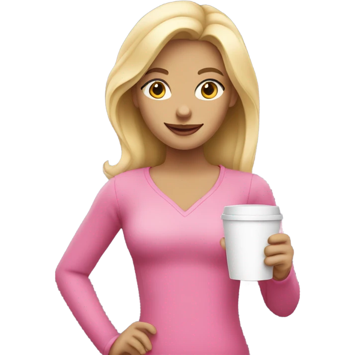 Blonde girl wearing pink drinking coffee emoji
