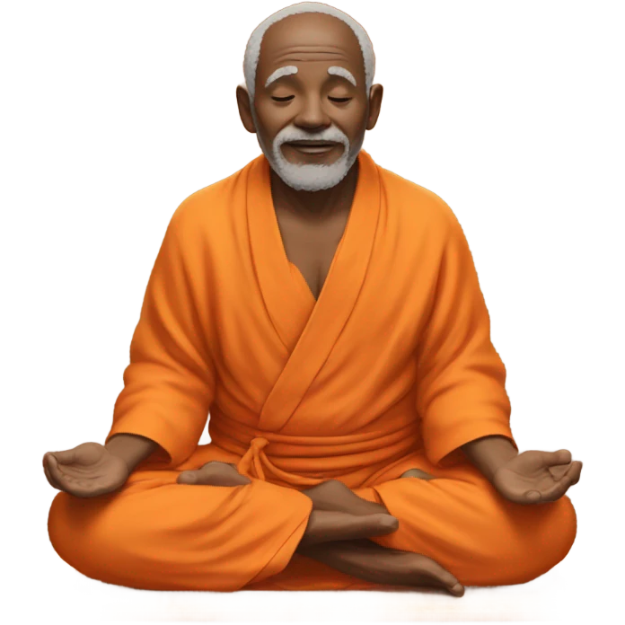 an old yogi with a peaceful and meditative expression. The character should be wearing an orange robe, symbolizing traditional yogic attire. The yogi can be sitting in a lotus position emoji