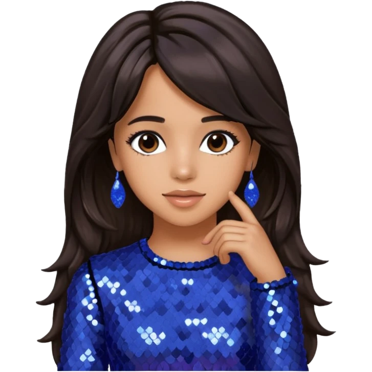Camila Cabello from Fifth Harmony with long dark brown hair, periwinkle sequin outfit emoji