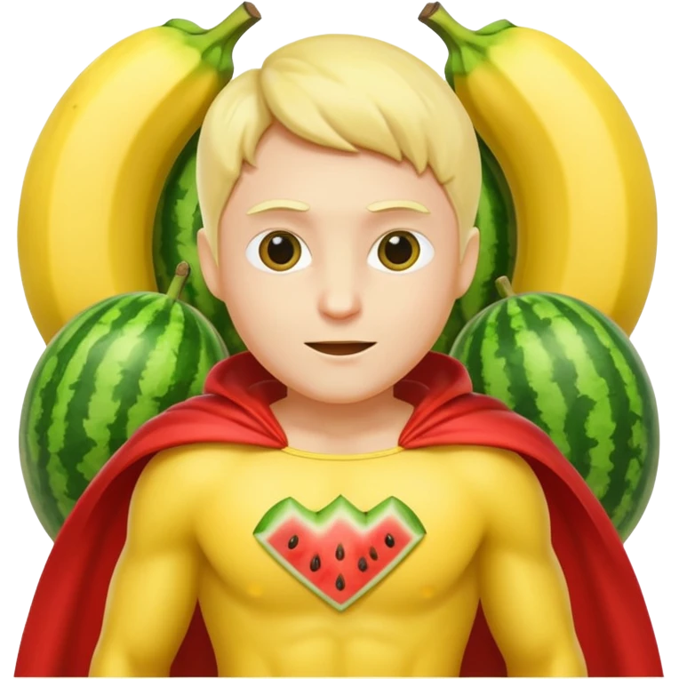 banana as superhuman. add watermelons in background  emoji