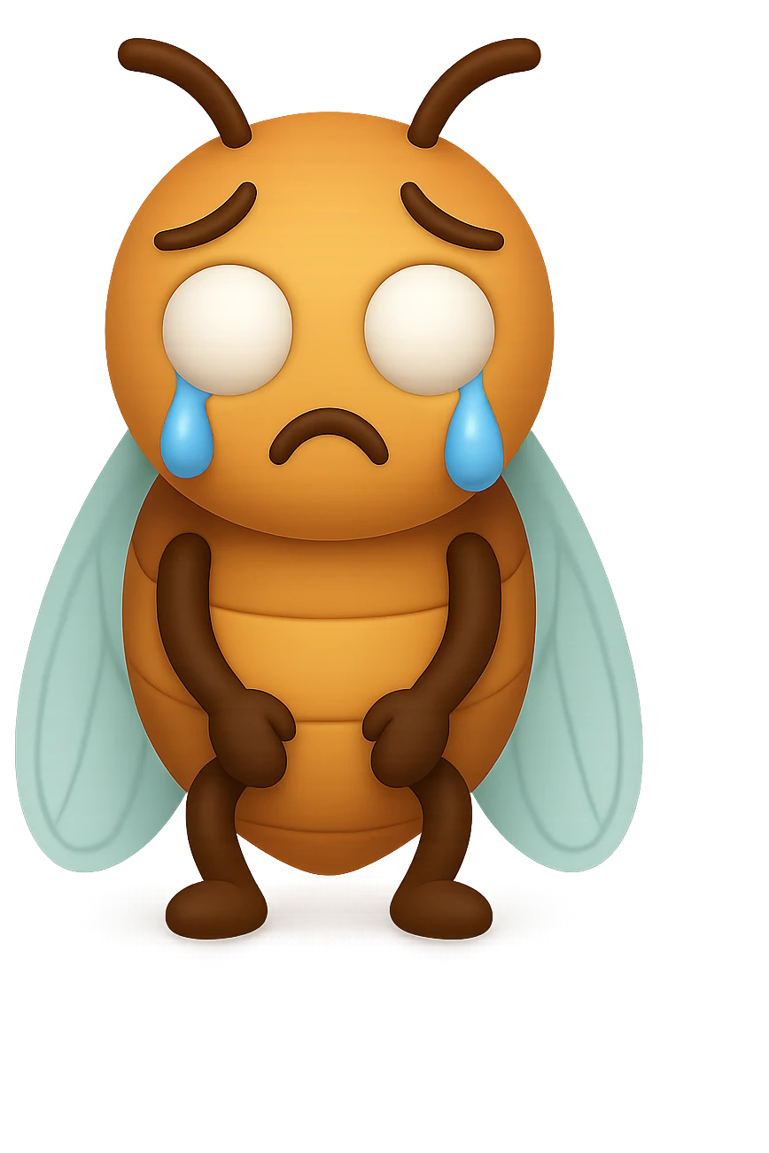 EMOJI STILE IPHONE 3D DI una cicala triste che si tocca le cosce e piange perché non le piace il suo fisico, posa frontale, fagli gli occhi bianchi , non solo la pupilla emoji