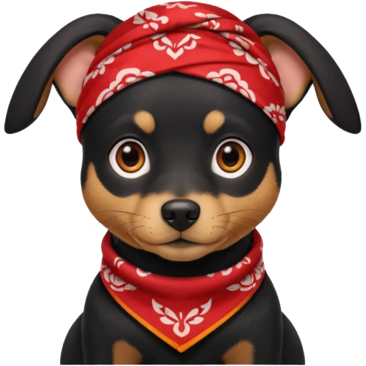 Shadow is a mixed-breed dog, a cross between a Belgian Malinois and a Border Collie. He has a sleek black coat, big upright ears, and bright, intelligent eyes. He wears a red bandana around his neck, which gives him a strong and distinctive look. emoji