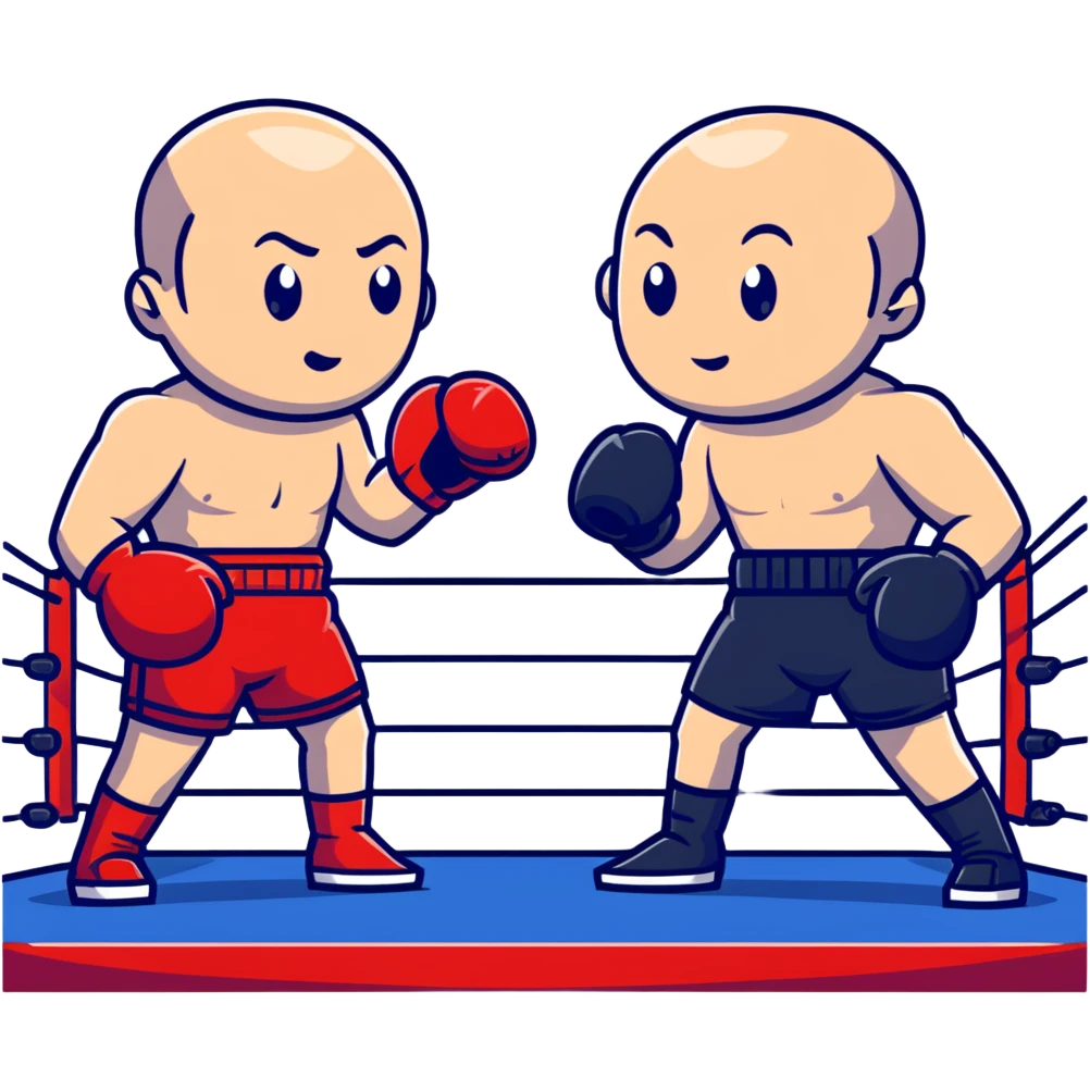 Jeff Bezos and Elon Musk in a boxing ring, cartoon style emoji
