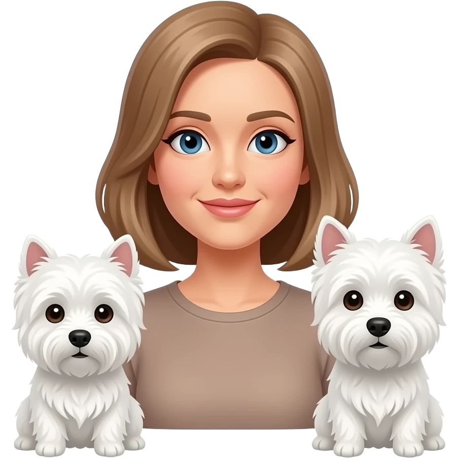 Mudadle age female with shoulder lenght light brown hair and a she westie and a he westie emoji