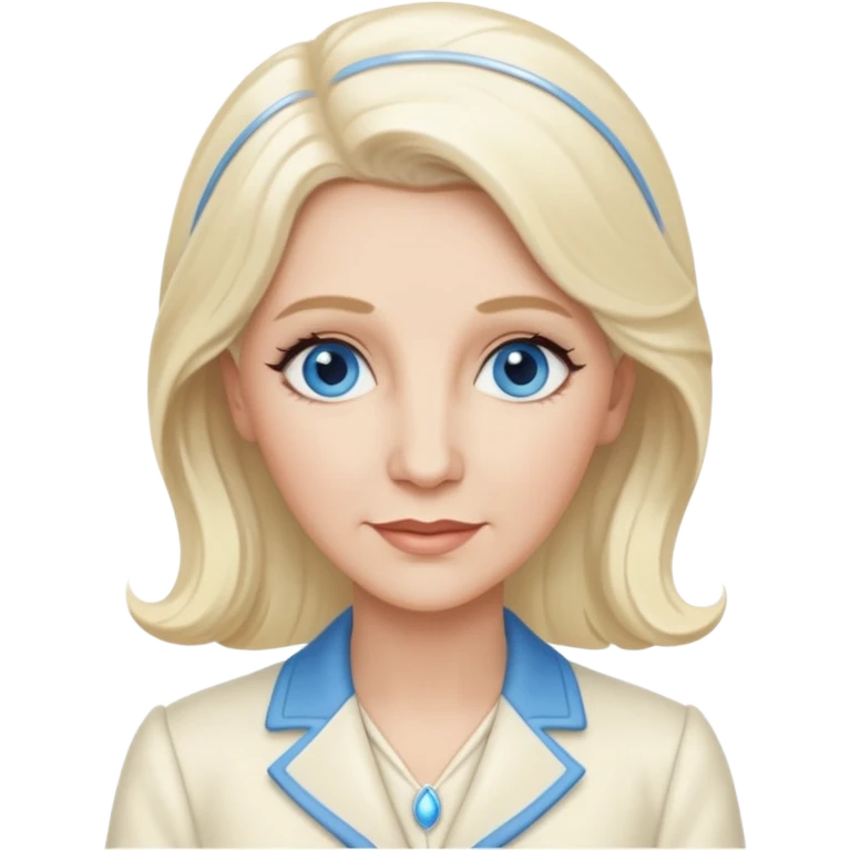 Patty Andrews from the Andrews Sisters with long platinum blonde hair, blue eyes, ivory outfit emoji