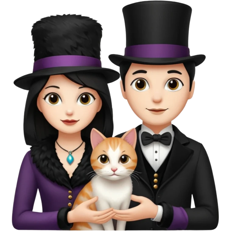 magician couple and their pet cat emoji