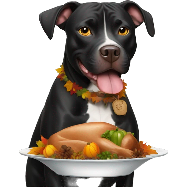 Black pitbull with thanksgiving plate  emoji