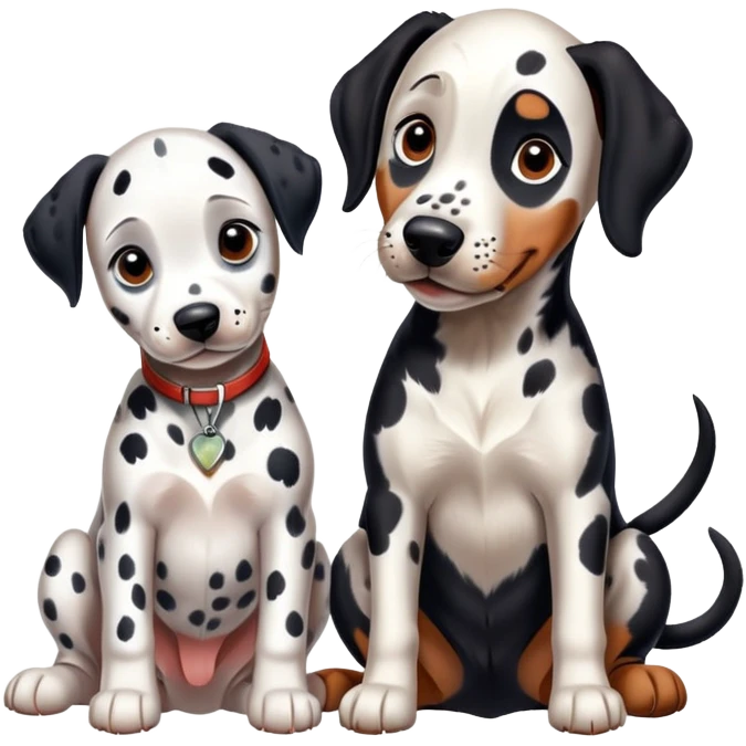 1 Dalmatian adult + 1 dobermann puppy emoji