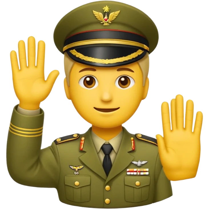Eine salutierenden Emoji (Hautfarbe: gelb ) in Armee Klamotten männlich; salutierend mit der rechten Hand und auf der Höhe der Stirn  emoji