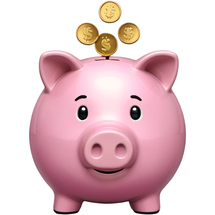 Piggy bank with coins falling in emoji