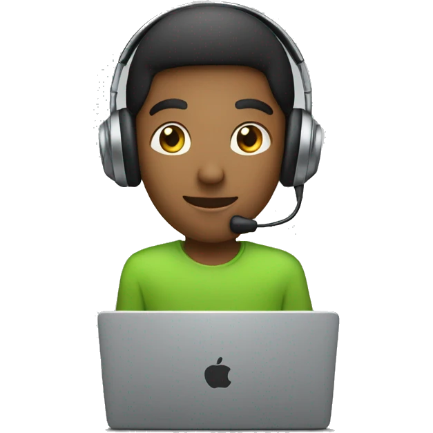 a person behind his laptop, with a headphone working emoji