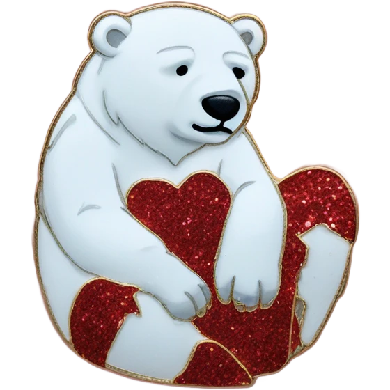 Rose pin full body polar bear sitting down with glitter emoji
