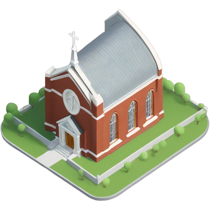 isometric single floor, curved red brick, modern, Methodist church emoji