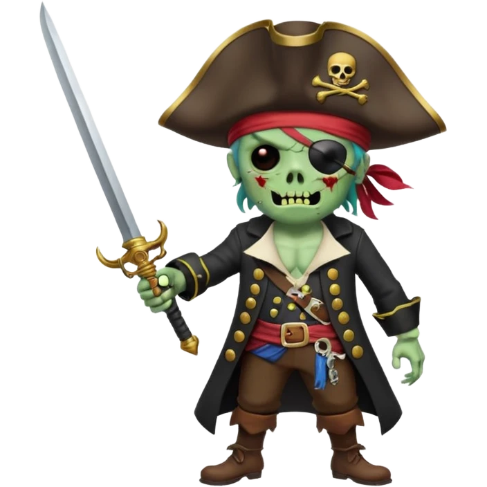 Pirate Zombie in tricorn hat waves a saber emoji
