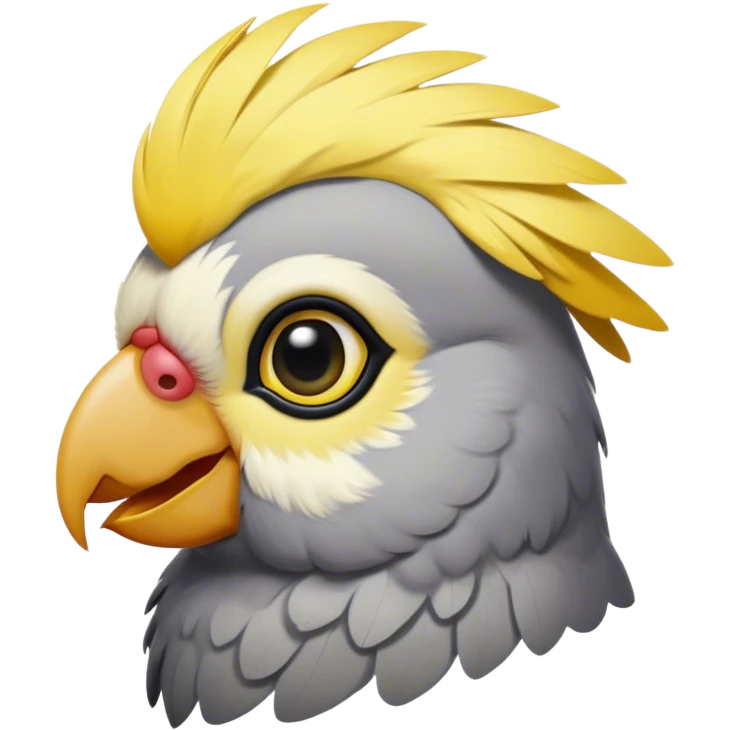 Cinematic Noble Cockatiel Portrait Emoji, Poised and regal, with a slender, delicate build and a beautifully groomed grey fur accented by vibrant yellow cheek patches and a graceful crest, deep-set soulful dark eyes, Simplified yet sharp and sophisticated features, highly detailed, glowing with a soft, dignified glow, high shine, intelligent and charming, stylized with an air of elegance, focused and attentive, soft glowing outline, capturing the essence of a watchful and confident avian companion, so majestic it feels as though it could flutter out of the screen with effortless authority! emoji