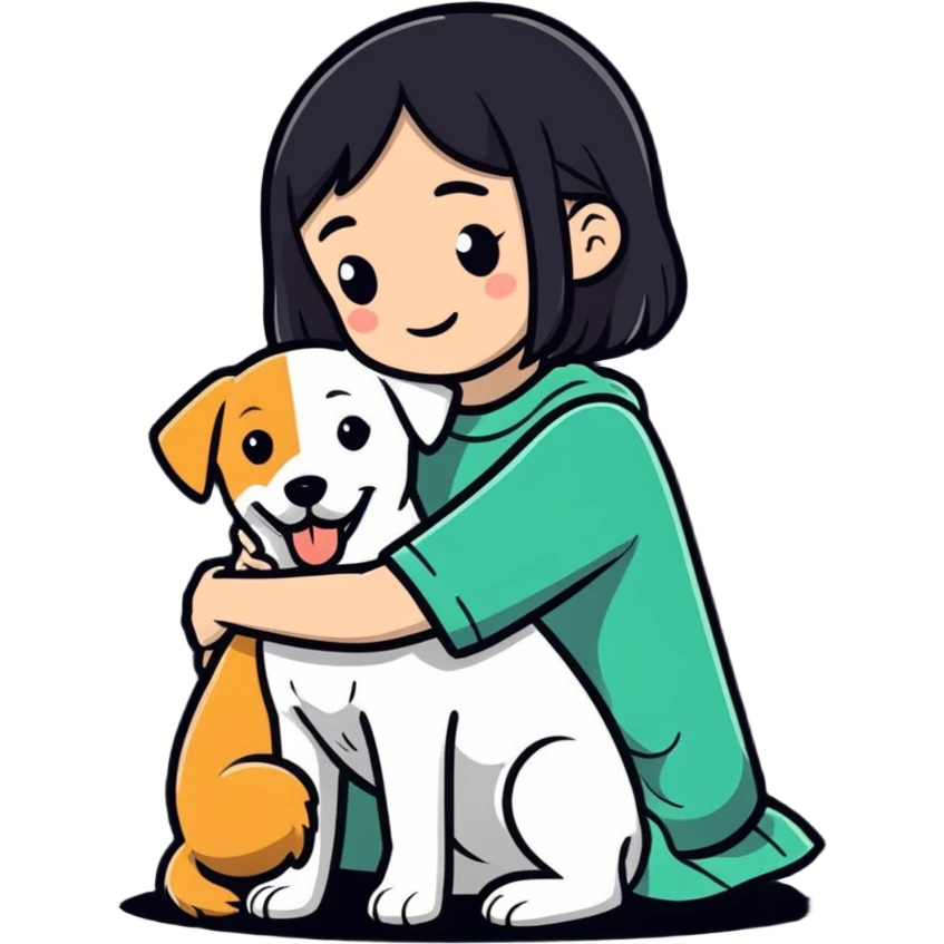 Sad girl hugging a dog emoji