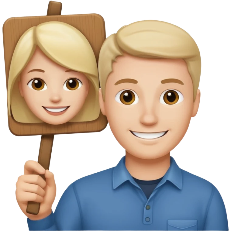 A white man holding a sign that says Nick her emoji