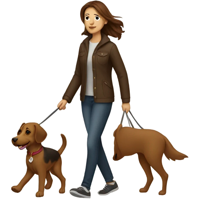 Brown haired woman walking one brown dog emoji