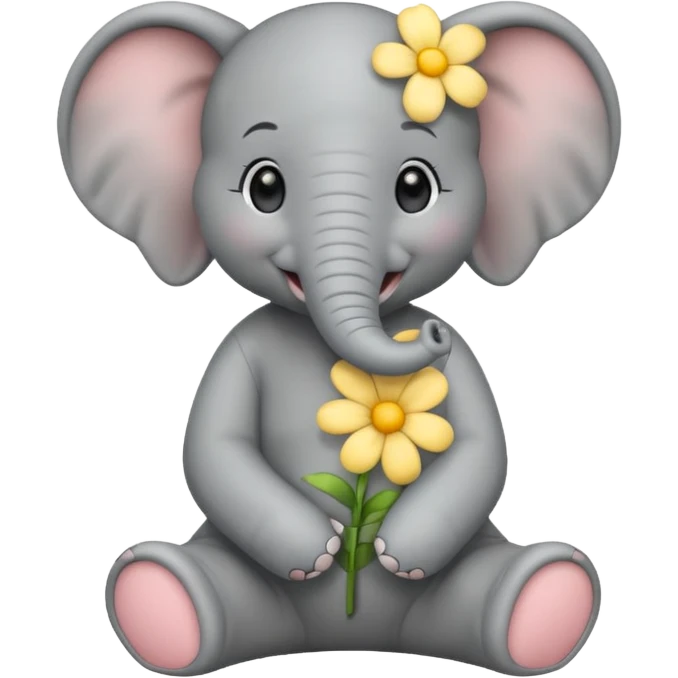 Young elephant sitting wearing a flower emoji