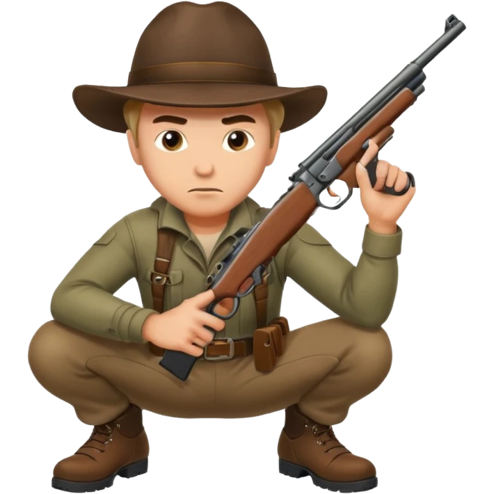 man hunter crouching with gun, alert expression emoji