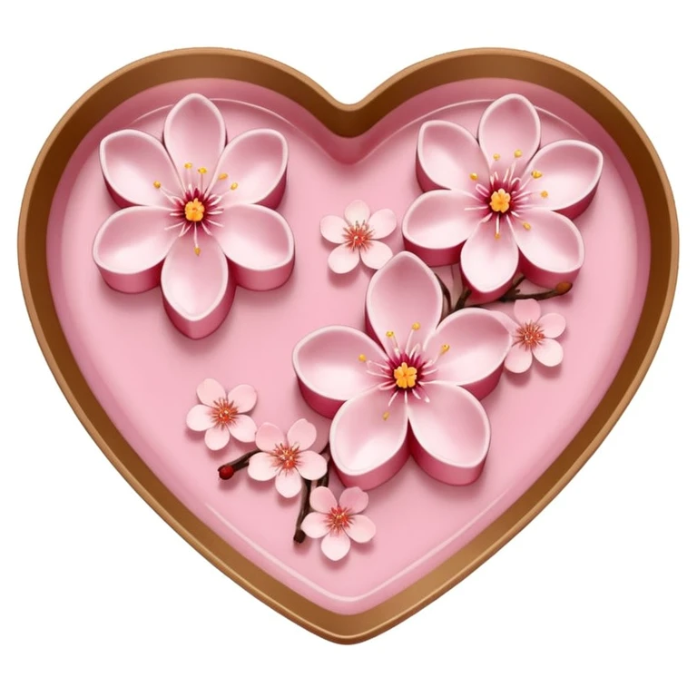 heart-shaped sakura pudding with cherry blossom garnish emoji