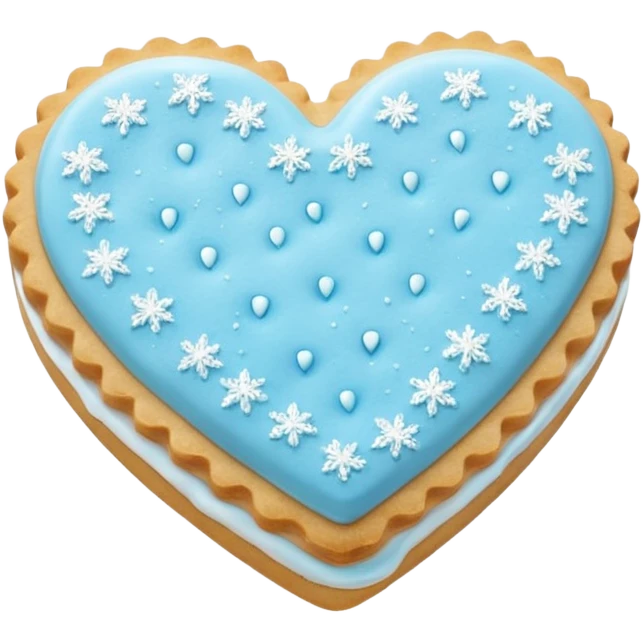 Realistic shortbread cookie in the shape of a heart with light blue jelly middle filling and sprinkled powder sugar on top. emoji