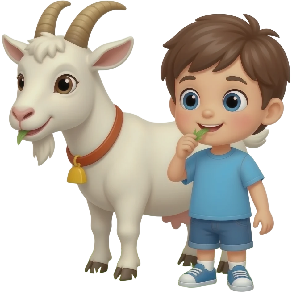 Cartoon kid goat eqting grass emoji