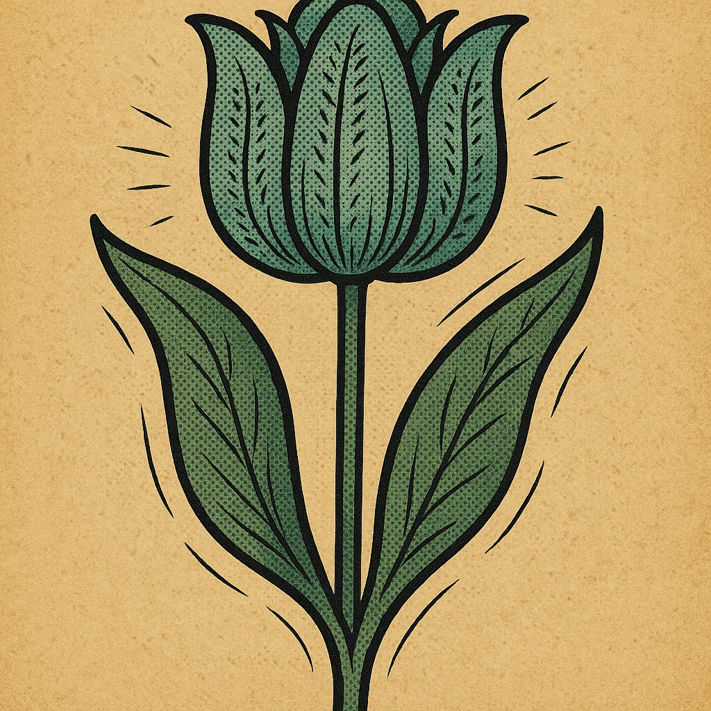 Create more vintage tulip illustrations in the style of an old-fashioned botanical print, with muted colors and classic detailing, resembling an old school comic book style illustration. emoji
