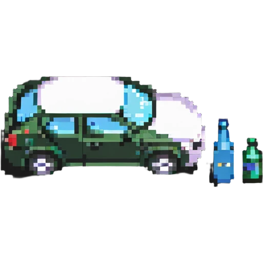 pixel art of a car swerving with a bottle nearby, representing drunk driving emoji