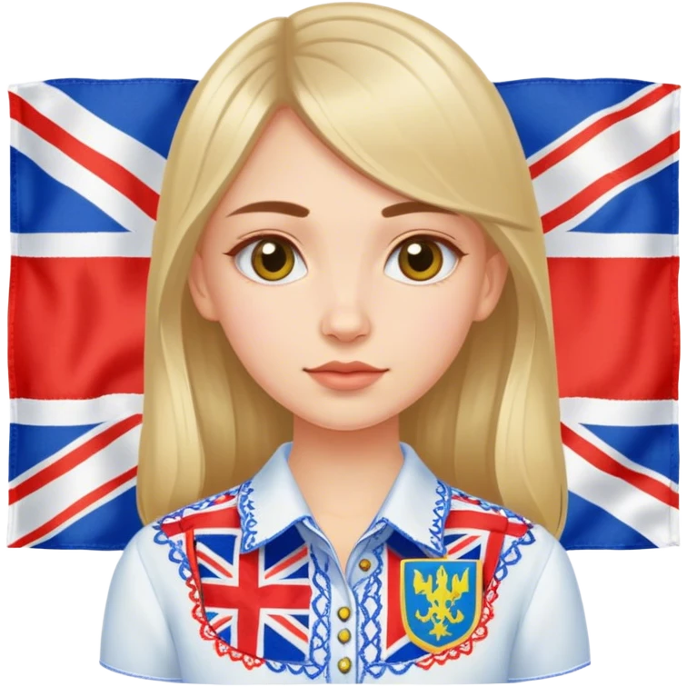 Ukrainian girl in an embroidered shirt against the background of the British flag emoji