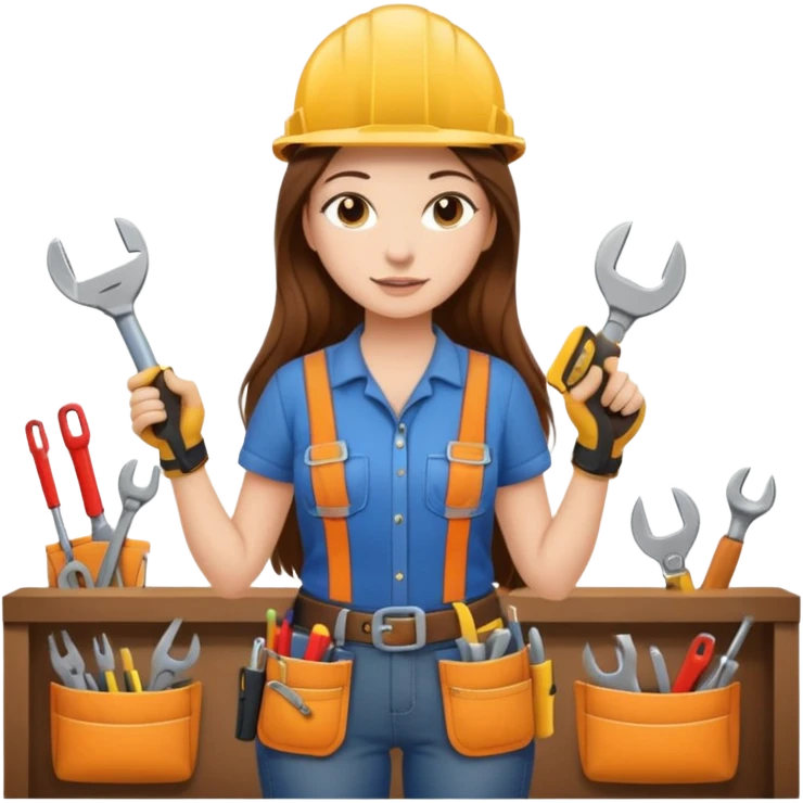 beautiful girl with long brown hair constructing new lounge room emoji