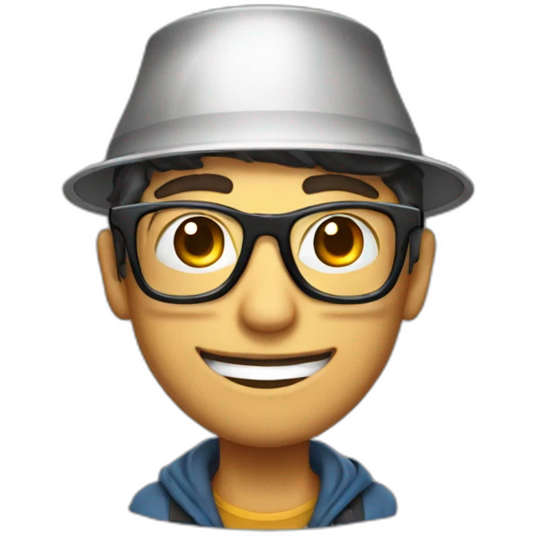 A streamer with round glasses and a saucepan on his head emoji