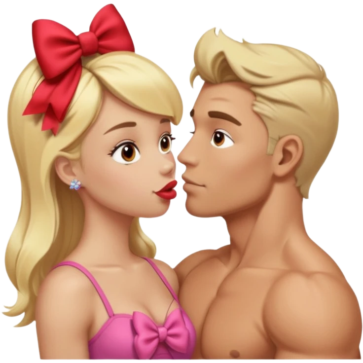  الرجل يقبل فتاه الرجل لديه عضلات وابيض اللون والفتاة شقراء لطيفة على رأسها فيونكة emoji