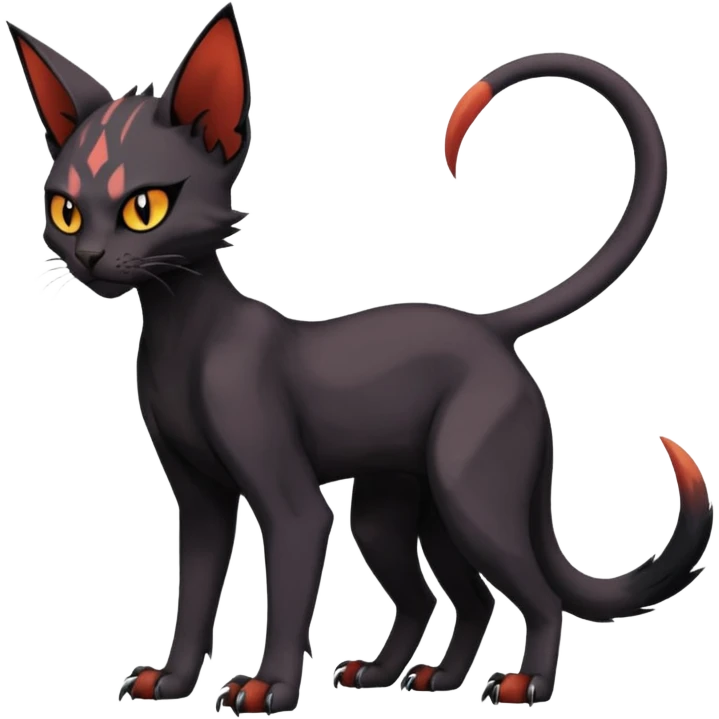 Black edgy Noivern-Torracat-Sphynx-Lykoi-Caracal-cat-Fakemon full-body emoji