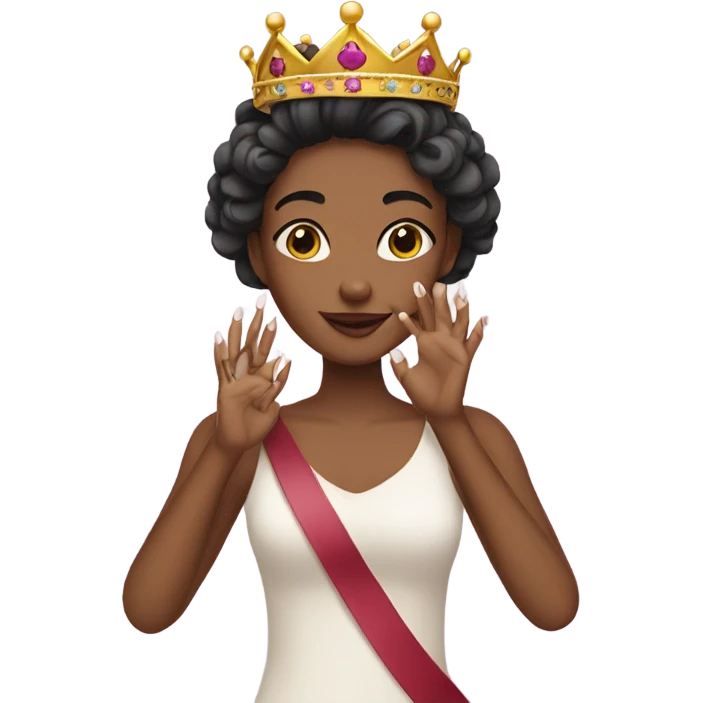 a girl showing her manicure and wearing a crown  emoji