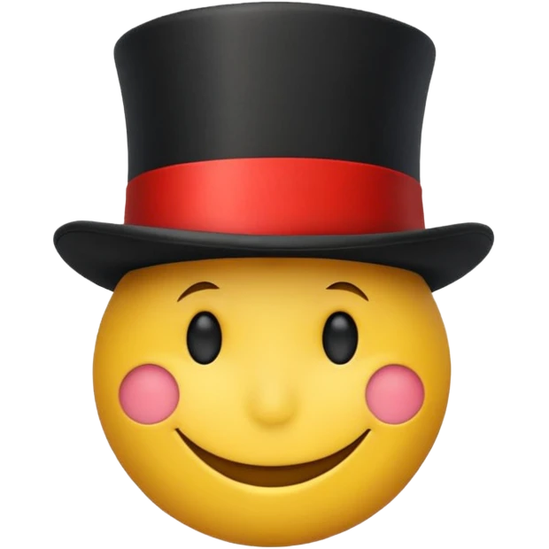 A smiley face emoji with a full red top hat emoji