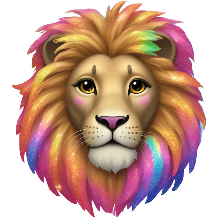Lisa frank lion with glitter rainbow mane emoji
