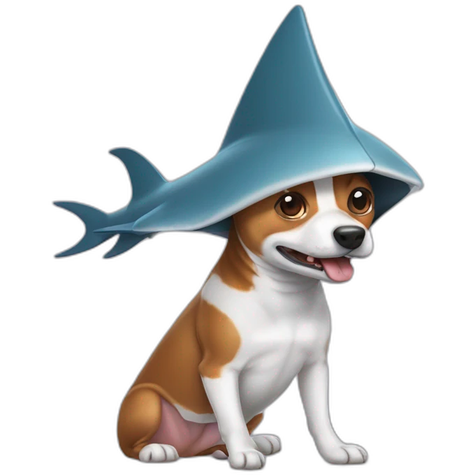 Tricolor Basenji dressed like a shark emoji