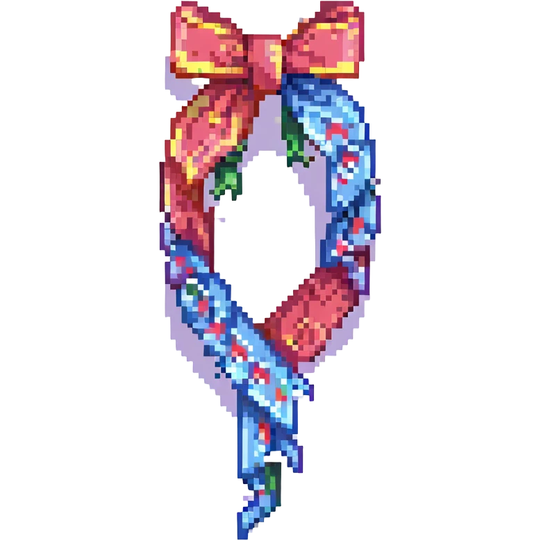 simple and colorful ribbon in pixel art style emoji