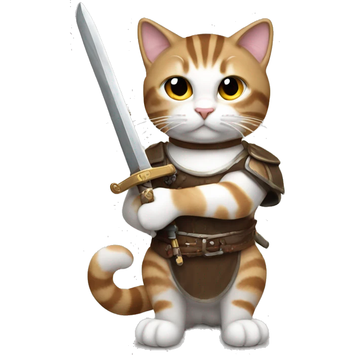 brown white tabby cat holding sword emoji