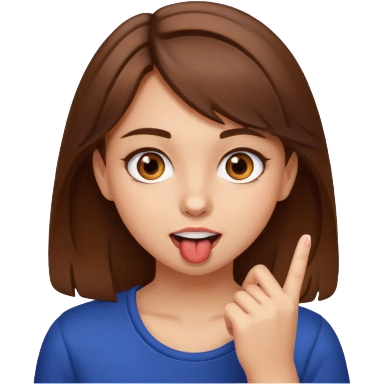 Fais moi une fille brune avec les yeux marrons, qui ce mort un doigt avec un regard coquin. emoji