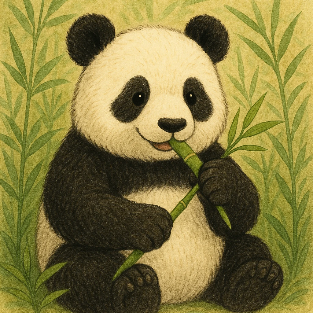 A lovely panda holding a bamboo shoot, in the style of the reference image emoji