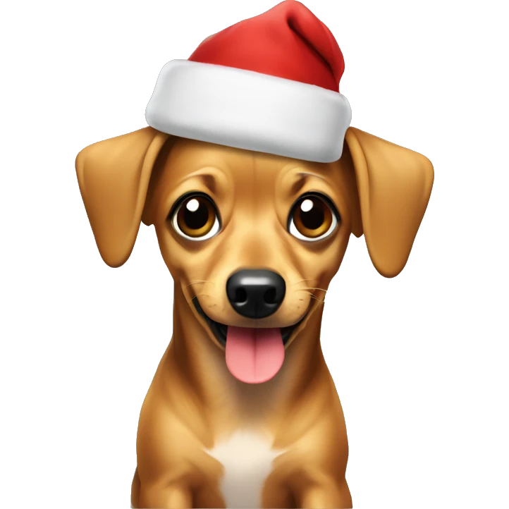 Chiweenie wearing Christmas hat emoji