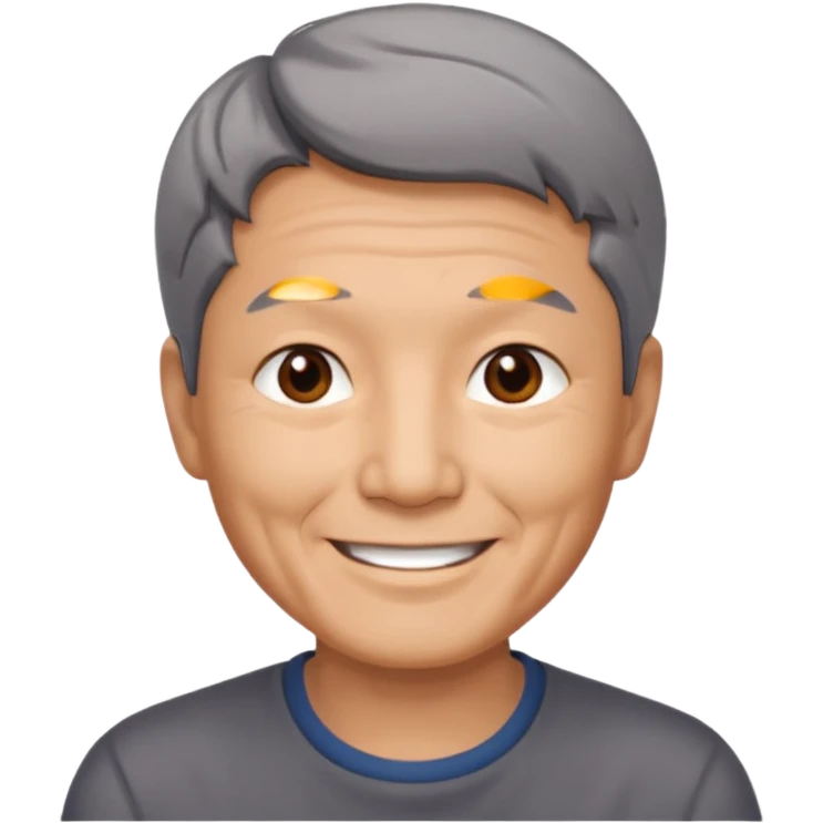 homme asiatique cheveux court gris foncé yeux marrons visage ridé sourir emoji